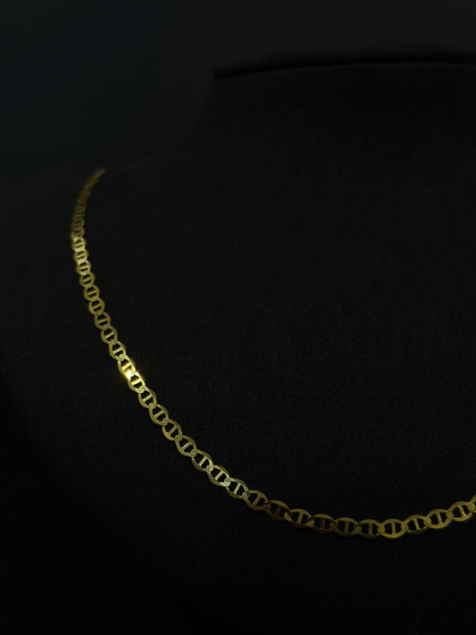 14K Gold Solid Flat Mariner Chain